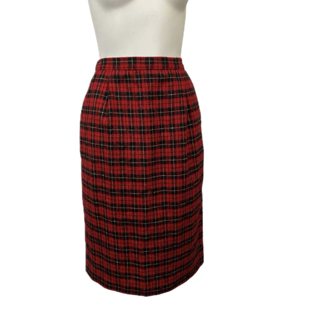 Vintage 80s Pendleton Red Tartan Plaid Wool Pencil Skirt Petite Size 6 USA -